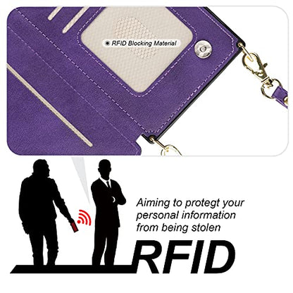 Bocasal Crossbody Wallet Case with Strap for iPhone 13 Pro, Purple - color: Purple