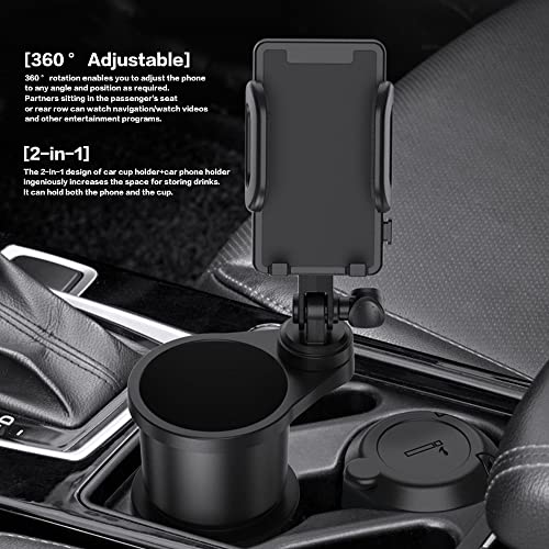 Car Cup Holder Phone Mount, Universal Auto Cell Phone Stand with Drink Expand Cup Holder,2 in 1 Multifunctional Car Cup Holder Expander with 360° Rotation Phone Mount