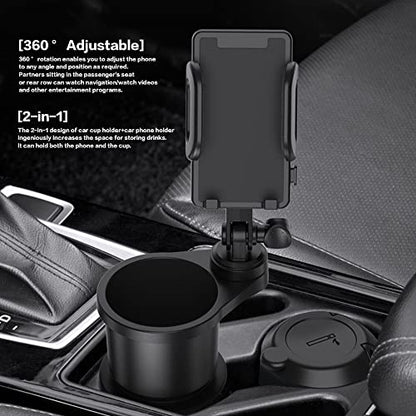 Car Cup Holder Phone Mount, Universal Auto Cell Phone Stand with Drink Expand Cup Holder,2 in 1 Multifunctional Car Cup Holder Expander with 360° Rotation Phone Mount