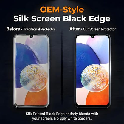 Didisky [Dust-Free Installation for Samsung Galaxy A14 5G Screen Protector, 3 Pack, Auto-Alignment Box for Zero Bubbles, [Seamless Black Edge] Full Coverage Tempered Glass, 9H Hardness, Case Friendly