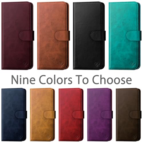 DuckSky Compatible with iPhone 17 Pro Max 6.9" Genuine Leather Wallet case【RFID Blocking】【4 Credit Card Holder】【Real Leather】 Flip Phone case Cover Women Men for Apple 17 Pro Max case Wine Red - color: Wine Red