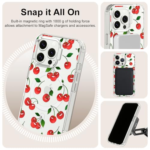 MOSNOVO Case for iPhone 13 Pro, [Compatible with Magsafe] [Buffertech 6.6ft Military-Grade Drop Protection] [Anti Peel Off Tech] Clear Phone Case Design - Cute Cherry - color: Cute Cherry, size: iPhone 13 Pro