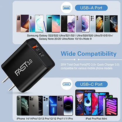 USB C Wall Charger Block, Dual Port Fast Charging Box Brick 5 Pack Bulk - color: black