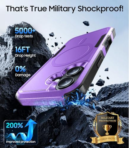 Magnetic for iPhone 17 Case Rugged Dual-Layer Shockproof Purple | Military-Grade Heavy Duty Protection, Fit for Magsafe, Matte Finish Scratch Resistant Anti-Fingerprint, Anti-Slip Phone Cover - color: Purple