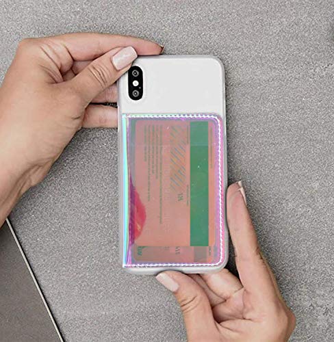 CheapSunday ID Card Holder for Back of Phone Leather Phone Wallet Stick On with Stand Flip Waterproof Leather Adhesive Wallet for Most Cellphones (Transparent) - color: Transparent