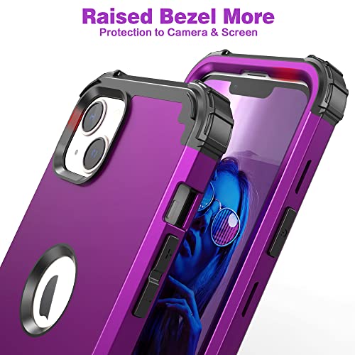 IDweel for iPhone 15 Case with Screen Protector,Luxury 3 in 1 Shockproof Slim Fit Hybrid Heavy Duty Protection Glitter Hard PC Cover Soft Silicone Bumper Full Body Case,Dark Purple - color: Dark Purple