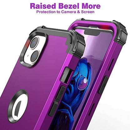 IDweel for iPhone 15 Case with Screen Protector,Luxury 3 in 1 Shockproof Slim Fit Hybrid Heavy Duty Protection Glitter Hard PC Cover Soft Silicone Bumper Full Body Case,Dark Purple - color: Dark Purple