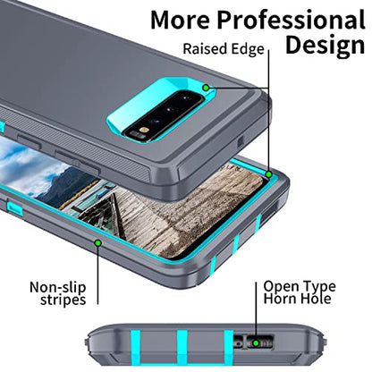 for Galaxy S10 Case,[Without Screen Protector] Heavy Duty Shockproof Dust/Drop Poof 3 Layers Full Bady Protection Rugged Case for Galaxy S10,Grey/Turquoise - color: Grey/Turquoise