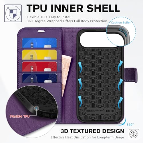 TUCCH Wallet Case for iPhone Air (6.5") 2025, 4 Card Holders, Deep Purple | RFID Blocking, Viewing Stand, Shockproof TPU Shell, PU Leather, Magnetic Closure, Protective Folio Flip Cover - color: Deep Purple
