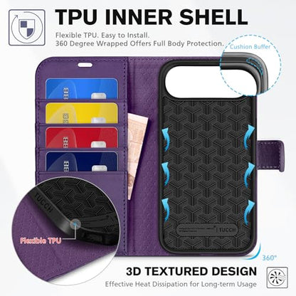 TUCCH Wallet Case for iPhone Air (6.5") 2025, 4 Card Holders, Deep Purple | RFID Blocking, Viewing Stand, Shockproof TPU Shell, PU Leather, Magnetic Closure, Protective Folio Flip Cover - color: Deep Purple