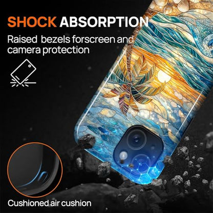 Case for iPhone 15, Dual Layer Phone Cover, Stained Glass Beach Palm | Shockproof Hybrid Phone Case, Soft TPU and Hard PC, Durable Anti-Scratch Protection - color: Stained Glass Beach Palm, size: Iphone 15