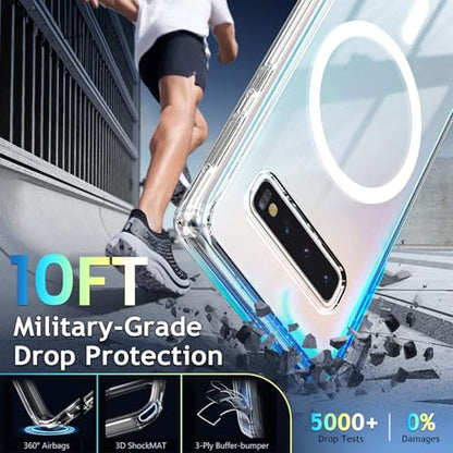YZB Magnetic for Samsung Galaxy S10 Case, Clear | Compatible with MagSafe | Slim Fit Lightweight Shockproof, Military-Grade Protection, Yellowing Resistant Scratch-Resistant Back - color: Crystal Clear, size: Galaxy S10