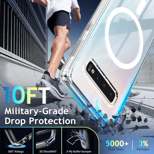 YZB Magnetic for Samsung Galaxy S10+ (Plus) Case, Clear | Compatible with MagSafe | Slim Fit Lightweight Shockproof, Military-Grade Protection, Yellowing Resistant Scratch-Resistant Back - color: Crystal Clear, size: Galaxy S10 Plus