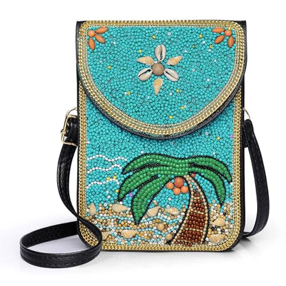 Small Crossbody Bags for Women, Cell Phone Shoulder Bag Boho Wallet Purse - color: Coconut Tree