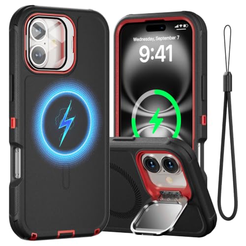 Follaroma for iPhone 16 Case with Magnetic,Heavy Duty Case,6.1'',Black-red - color: Black-red, size: iPhone 16 6.1''