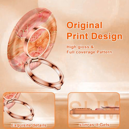 Magnetic Phone Ring Holder for MagSafe Grip,[Super Magnet],Stylish 360° Rotation Cell Phone Grip Stand Finger Ring Kickstand for iPhone 17 16 15 14 Pro Max,iPad and Smartphones,Marble - color: Orange Marble