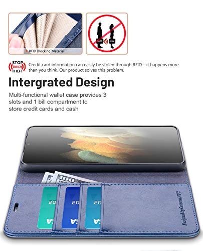 OCASE Compatible with Galaxy S21 5G Wallet Case, PU Leather Flip Folio Case with Card Holders RFID Blocking Kickstand [Shockproof TPU Inner Shell] Phone Cover 6.2 Inch (2021) - Dark Blue | Card Holders, Kickstand, Shockproof TPU Shell,Magnetic Closure, Pr