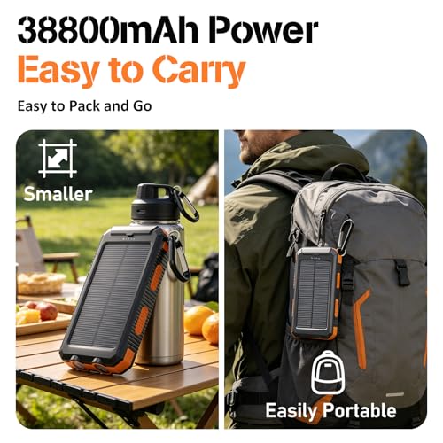 Solar Power Bank 38800mAh Portable Charger for iPhone18/17/16, Samsung - color: Pumpkin