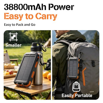 Solar Power Bank 38800mAh Portable Charger for iPhone18/17/16, Samsung - color: Pumpkin