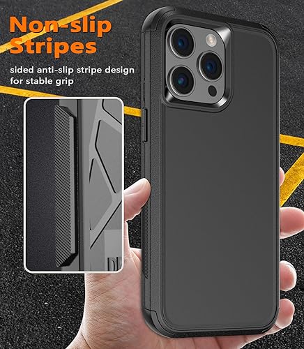 Diverbox for iPhone 15 Pro Case [Shockproof] [Dropproof] [Tempered Glass Screen Protector ],Heavy Duty Protection Phone Case Cover for Apple iPhone 15 Pro 6.1 inch (Black) - color: Black