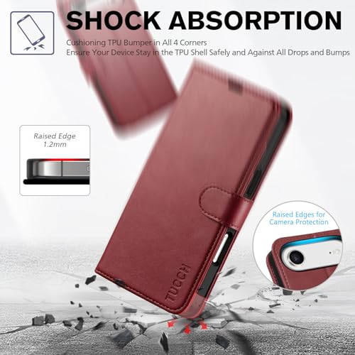 TUCCH Case Wallet for iPhone Air (6.5") 2025, RFID Blocking Folio, Dark Red | 4 Card Holders, Kickstand, PU Leather, Magnetic Closure, Shockproof TPU Shell, Protective Flip Cover - color: Dark Red