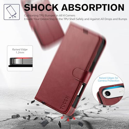 TUCCH Case Wallet for iPhone Air (6.5") 2025, RFID Blocking Folio, Dark Red | 4 Card Holders, Kickstand, PU Leather, Magnetic Closure, Shockproof TPU Shell, Protective Flip Cover - color: Dark Red
