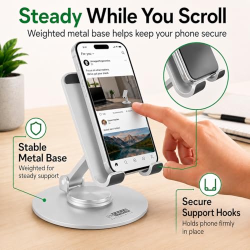 Uncaged Ergonomics Adjustable/Foldable Swivel Phone Stand for Desk (Silver) - color: Silver