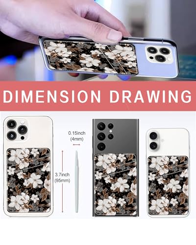 Phone Card Holder, Dual Pocket Leather Phone Wallet Adhesive Stick On, Cute Card Holder, Credit Card Holder for Phone Case Delicate White Flowers - color: Delicate White Flowers