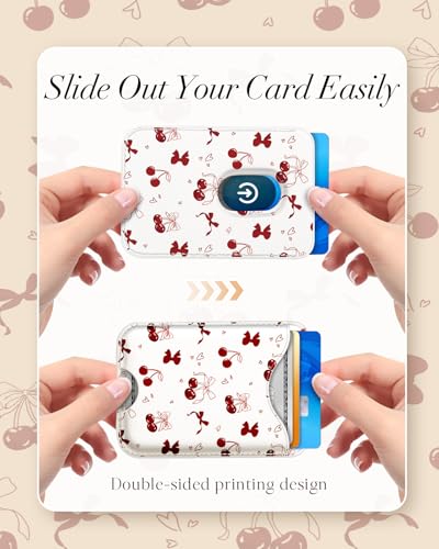 Shorogyt Compatible with Magsafe Wallet Magnetic Card Holder - Bow Cherry Phone Wallets for Women Teen Girls Cute for iPhone 17/16/15/14/13/12 Series Slim for Apple Mag RFID Magnet Fit 3 Cards