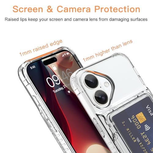 Wallet Case for iPhone 17 with 3 Credit Card Holder Slot Clear | Shockproof Hybrid Heavy Duty Protection Transparent Phone Cover Compatible with iPhone 17 6.3 Inch (Clear) - color: Clear, size: iPhone 17