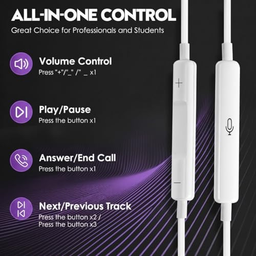 USB C Headphones for iPhone 17 16 Pro Max 16e 16 Plus 16Pro 15 Pro Max 15 Plus 15Pro, USBC Earbuds in-Ear Earphones Wired Type C Ear Buds with Mic Volume Control HiFi Stereo Noise Cancelling - 2Pack