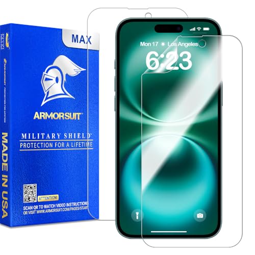 ArmorSuit 2 Pack Screen Protector for iPhone 16 Max Coverage MilitaryShield HD Clear Film - Made in USA - size: iPhone 16 6.1" Max Coverage