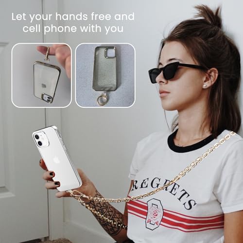 Crossbody Phone Strap Detachable Cell Phone Lanyard Chain Shoulder Neck with Wrist Strap Charm Finger Grip 3 Patches Tether Anti Theft Universal for iPhone 17 16 Pro Max 15 14 13 Samsung Gold - color: Y-gold