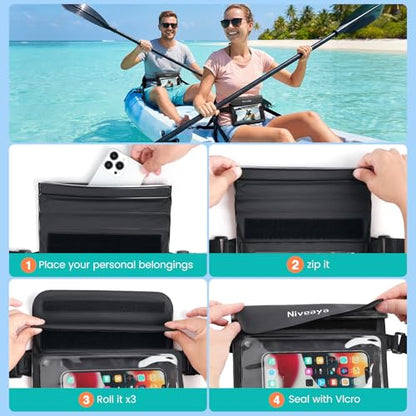 Niveaya IPX8 Waterproof Fanny Pack, Waterproof Pouch Dry Bag for Beach, Kayaking, Swimming, Boat Travel Cruise Essentials, Waterproof Phone Bag Passport Holder for Women Men(2 Pack) - color: Black+Pink