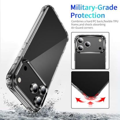 DEERLAMN Clear Case for iPhone 17 Pro Max 6.9-Inch, Military Grade Drop Protection Anti-Scratch Transparent Ultra Slim Non-Yellowing Shockproof Protective Phone Cover - size: iPhone 17 Pro Max 6.9-Inch
