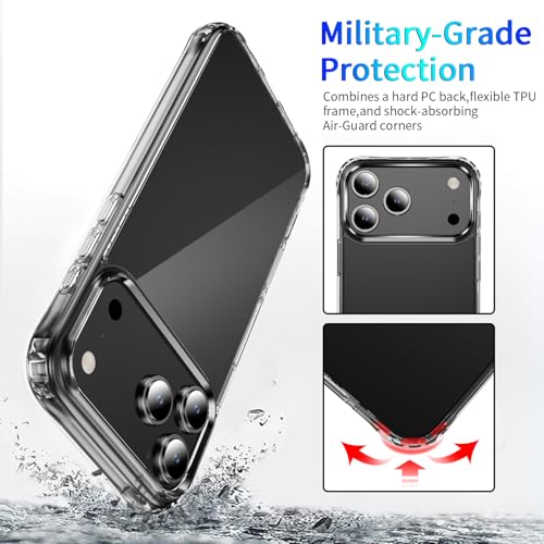 DEERLAMN Clear Case for iPhone 17 Pro Max 6.9-Inch, Military Grade Drop Protection Anti-Scratch Transparent Ultra Slim Non-Yellowing Shockproof Protective Phone Cover - size: iPhone 17 Pro Max 6.9-Inch