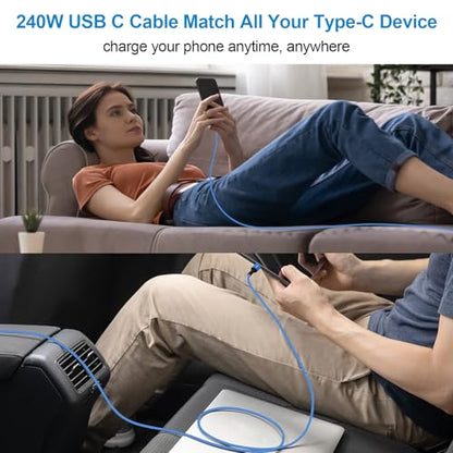 10FT 240W USB C to USB C Cable for iPhone 17e/17 Pro Max/17 Pro/17/16 Pro - color: Blue