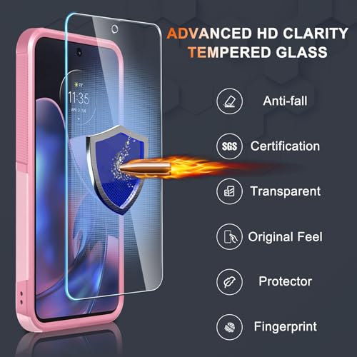Case Compatible with Moto G 5G 2024, Full Body Heavy Duty Rugged Shockproof Protective Phone Cover with Lanyard Strap, Tempered Glass Screen Protector, Cute Pink | with Tempered Glass Screen Protector+Lanyard Strap,Rugged Shockproof Protective Phone Case