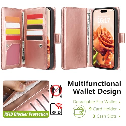 Varikke for iPhone 16 Pro - Case Wallet Magnetic Detachable, Rose Gold - color: (Standard) Rose Gold, size: iPhone 16 Pro 6.3"