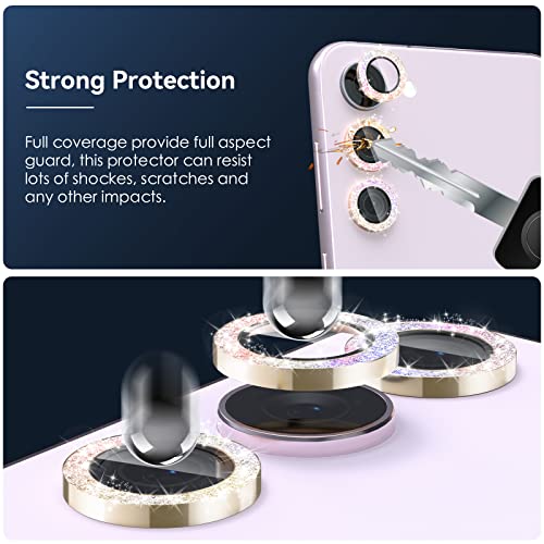CloudValley 3-Pack Galaxy S24/S23/S23 Plus Camera Lens Protector - 9H Tempered Glass + Aluminum Alloy Metal Ring, Glitter Colorful - color: Glittler Colorful