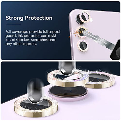 CloudValley 3-Pack Galaxy S24/S23/S23 Plus Camera Lens Protector - 9H Tempered Glass + Aluminum Alloy Metal Ring, Glitter Colorful - color: Glittler Colorful