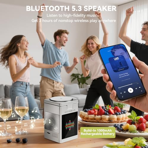 7-in-1 Magnetic Wireless Charging Station with Bluetooth Speaker & 2.4" Touchscreen, 15W Fast Charging Dock for iPhone 18-12 Series, iWatch & AirPods, Alarm Clock, White Noise for Desk, 20W Adapter - color: Silver-S5