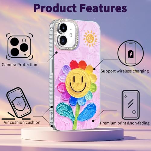 Compatible with iPhone 11 Case,with [Soft Slim][Camera Protection] Cute Rainbow Flower Aesthetic Phone Cover Anti-Yellowing Shockproof Protective Cover for Women Girl-Pink - color: Pink, size: iPhone 11