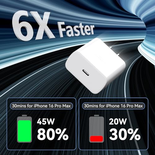 Phone 17 16 Pro Max Charger Fast Charging, 45W Super Fast USB C Charger Block with 6.6FT Charging Cable for 17 16 Pro Max/17 16 Pro/16 Plus,15 Pro Max/15 Pro/16, Android Phone - color: white, size: 6.6 Ft