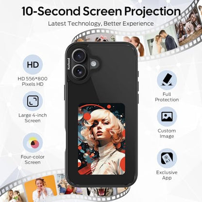 Upgraded Smart Ink Phone Case – 4.1" 4-Color E Ink Screen, 556×800 Resolution, NFC Digital Picture Phone Case, DIY Photo Transfer, Smart Ink Case Compatible with iPhone 16– Black - color: iphone 16, size: 4.1" HD-Iphone 16 series