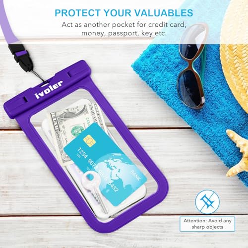 ivoler 2-Pack Waterproof Fanny Pack & Phone Pouch, Dry Bag for Passport, Phone & Wallet, Floating Waterproof Phone Case for Beach, Swimming, Kayaking, Boating, Cruise Essentials & Travel - color: Deep Purple