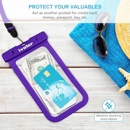 ivoler 2-Pack Waterproof Fanny Pack & Phone Pouch, Dry Bag for Passport, Phone & Wallet, Floating Waterproof Phone Case for Beach, Swimming, Kayaking, Boating, Cruise Essentials & Travel - color: Deep Purple