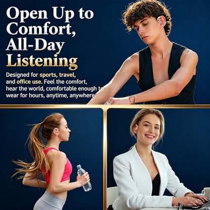 Open Ear Headphones, Wireless Headphones with Smart Digital Display & Mic - color: Rose Gold