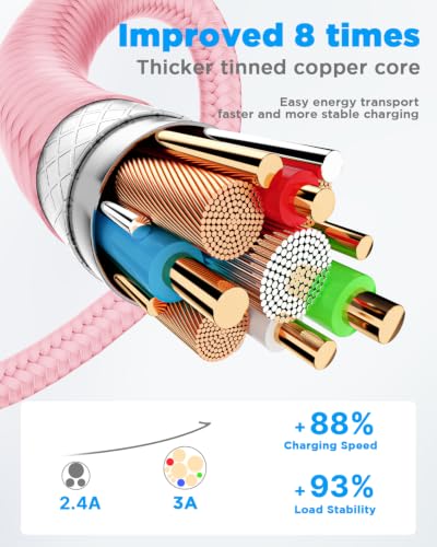 Aioneus USB A to USB C Cable 10 FT 2Pack 3A Fast Charging USBC Cord Braided - color: Pink