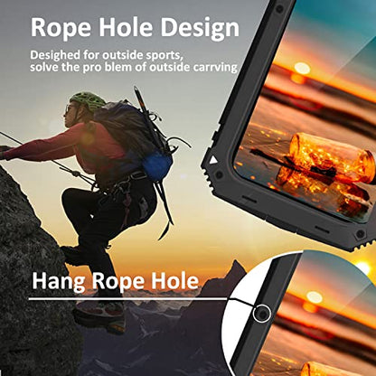 Simicoo Samsung Galaxy S22 Plus Aluminum Metal Bumper Silicone Case with Stand, Water Resistant, Heavy Duty Rugged, Built-in Screen Protector, Black - color: Black, size: S22 Plus